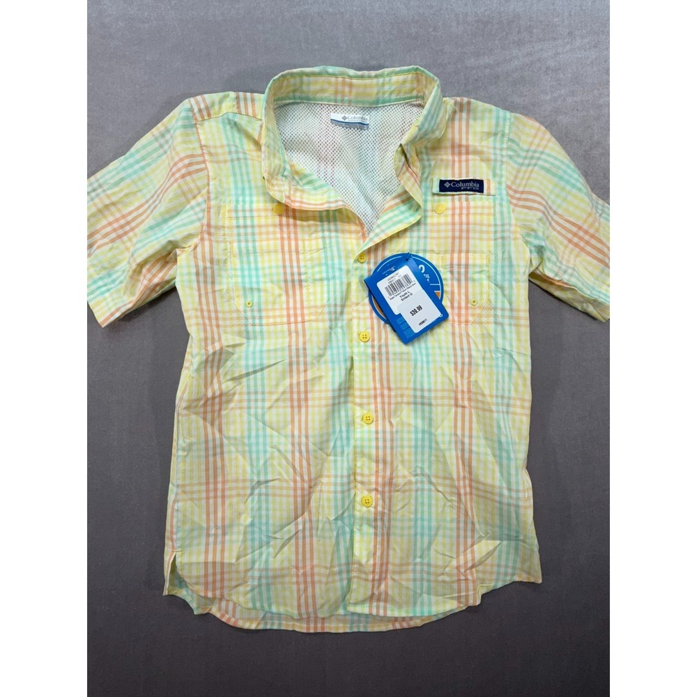 New Columbia Youth Button Up Short Sleeve Shirt Easter Theme Size Large UPF-40